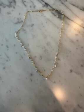 14k gold natural diamond Paperclip Chain Necklace.
